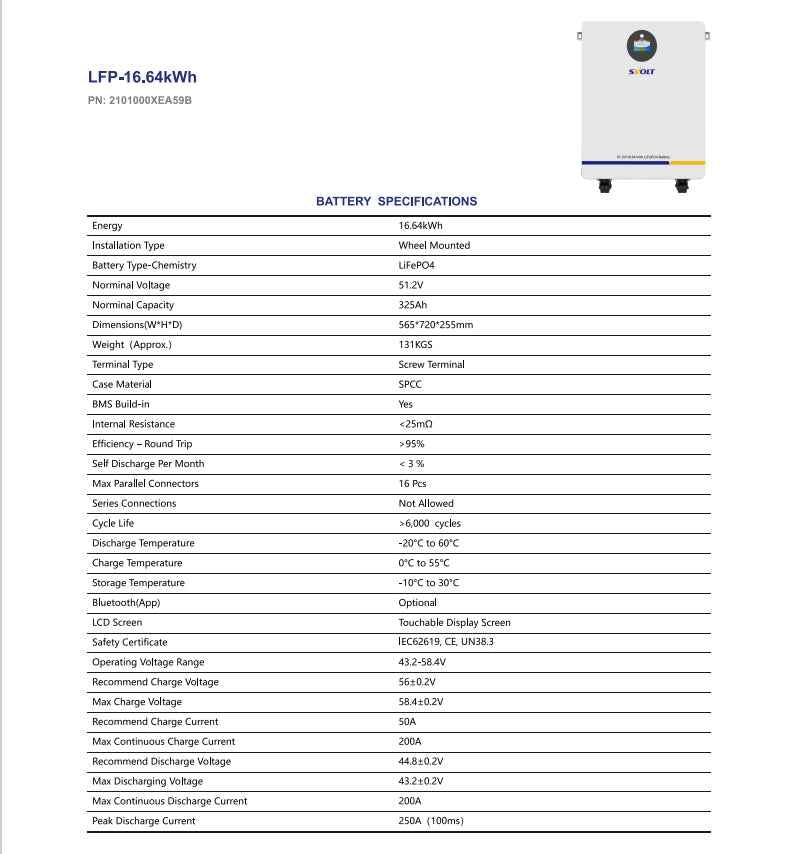 SVOLT 16.64KWH 51.2V 325Ah A-Grade Wall Mount Lithium Battery SCN512325