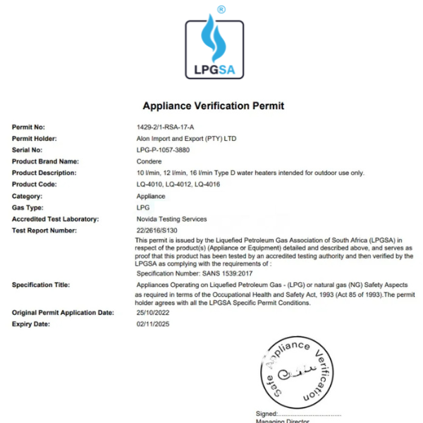 Condere Gas Geyser 16L