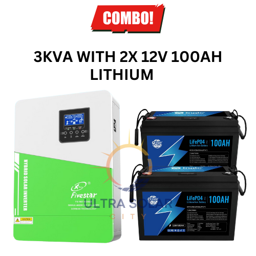 3KW 24v Hybrid Inverter With 2x 12v 100h Lithium