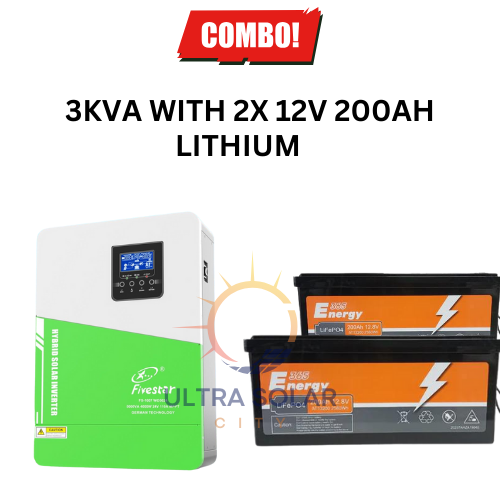 3KW 24v Hybrid Inverter With 2x 12v 200h Lithium