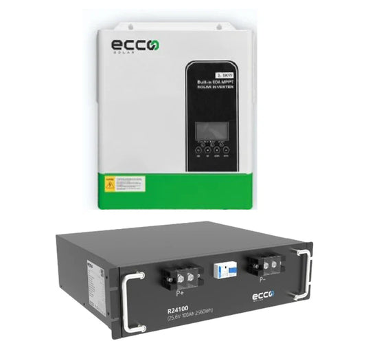 ECCO Solar Hybrid Inverter and Battery Combo 3.5kva / 3500w Mppt & 2.56 Ecco Lithium Battery
