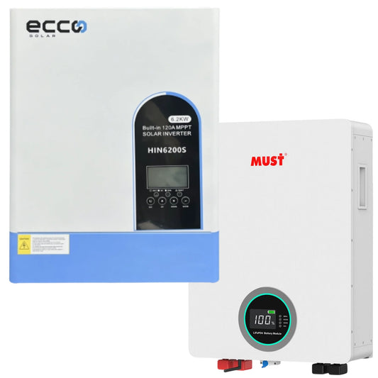 6.2KVA Ecco Pure Sine Wave 6200 Watt Inverter with 5.12KWH Must Lithium Battery Combo