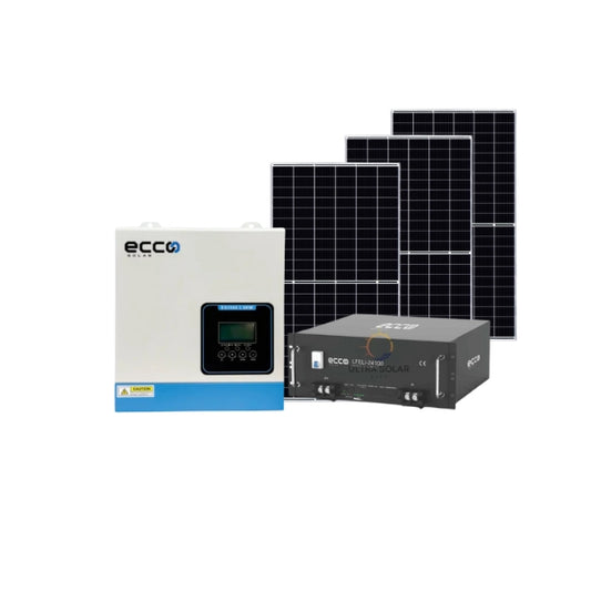 ECCO Solar 3500w Hybrid Inverter and Ecco 24V 100Ah 2.5 kWh Lithium Battery Plus 3 X 460w Solar Panels