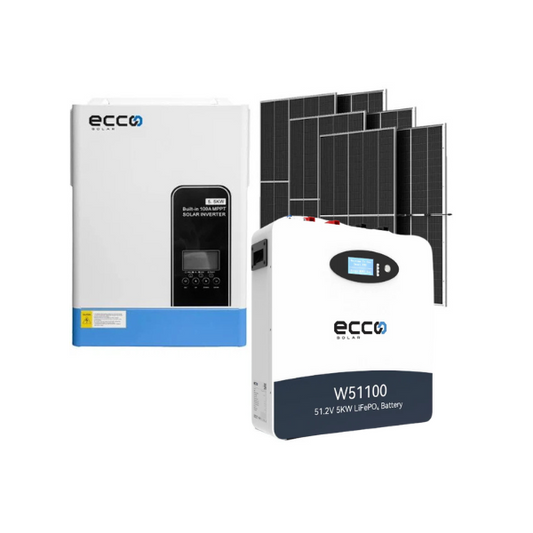 5.5KVA ECCO 5500W Hybrid Inverter and Battery ECCO 5.12 KWH Lithium Battery 6 X 445W Bifical Solar Panels