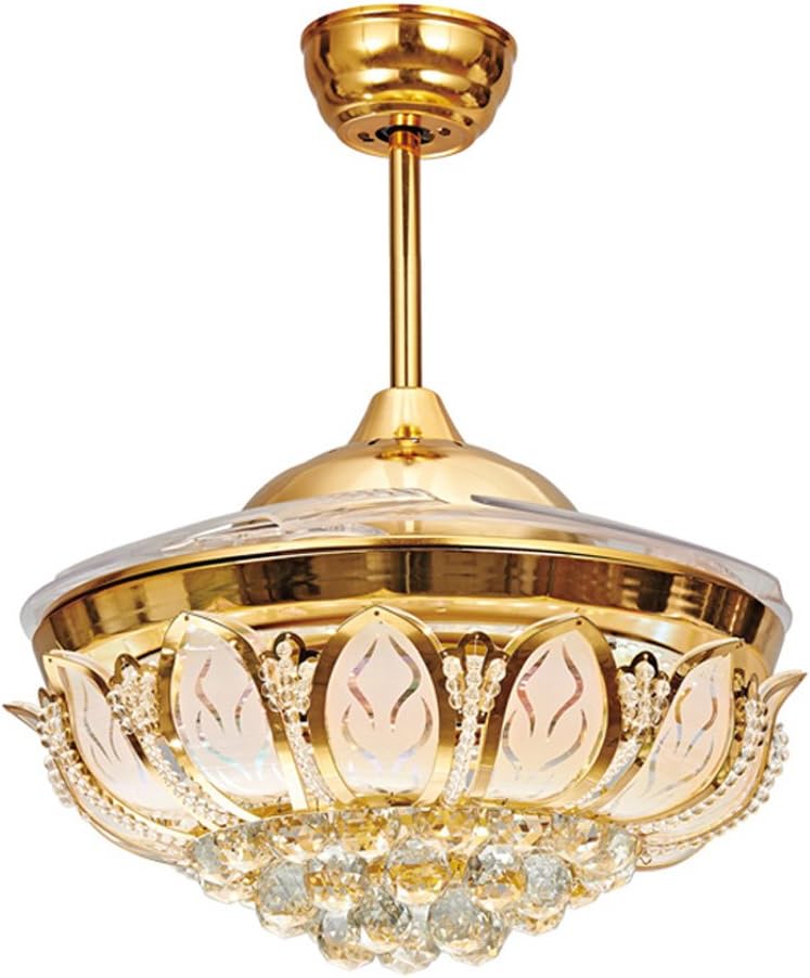 Remote Control Gold Chandelier Retractable Ceiling Fan with Lights