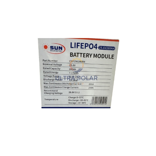 SUN 25.6V 280AH 7.17KWH A-GRADE LITHIUM BATTERY