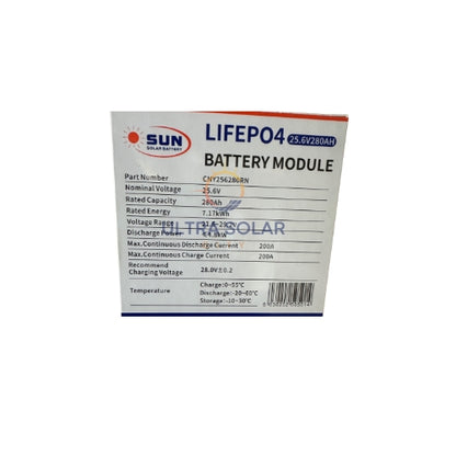 SUN 25.6V 280AH 7.17KWH A-GRADE LITHIUM BATTERY